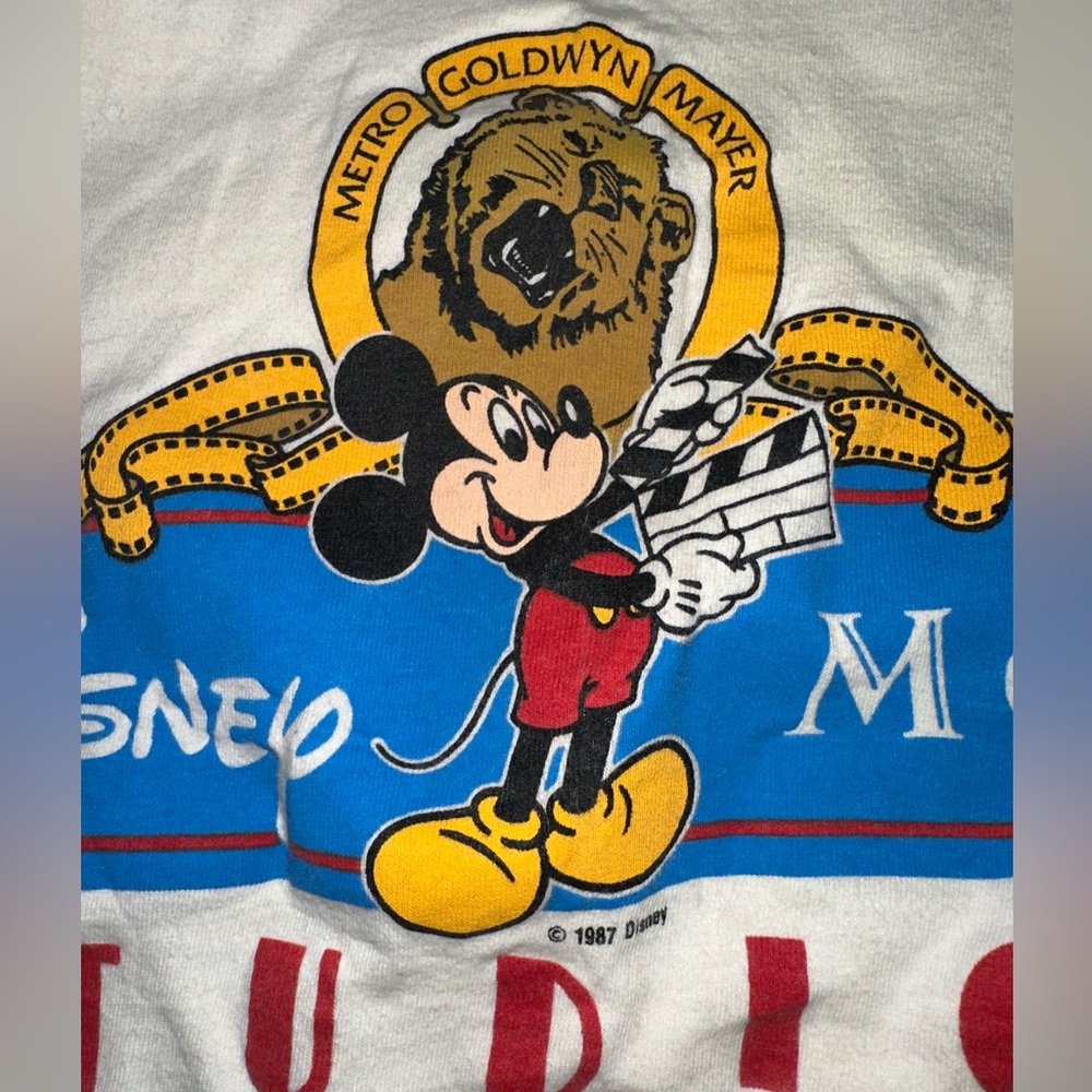 VTG 1987 Disney White Tee with Blue, Red and Yellow MGM Mickey Graphic small - Picture 2 of 5